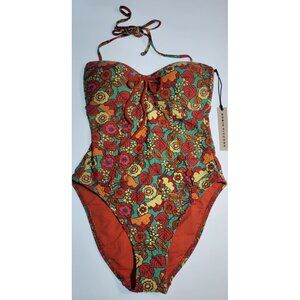 Robin Piccone Bibi Bandeau One-Piece Swimsuit, Floral Print, Size 8